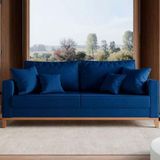 Sofa 2 Lugares Monaco 1,40 M Com Almofadas Linho Azul