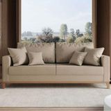 Sofa 3 Lugares Monaco 1,80 M Com Almofadas Linho Bege Cru