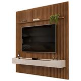 Painel Para Tv 75 Pol Ripado Com Bancada Suspensa 275x240cm Pratisk D04 Freijó/off White - Mpozenato