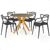 Conjunto Mesa De Jantar Redonda Marci Natural 100cm Com 4 Cadeiras Allegra - Preto