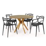 Conjunto Mesa De Jantar Redonda Marci Natural 120cm Com 4 Cadeiras Allegra - Preto