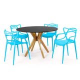 Conjunto Mesa De Jantar Redonda Marci Preta 120cm Com 4 Cadeiras Allegra - Azul