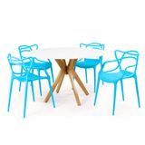 Conjunto Mesa De Jantar Redonda Marci Branca 120cm Com 4 Cadeiras Allegra - Azul