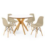 Conjunto Mesa De Jantar Redonda Marci Premium Branca 100cm Com 4 Cadeiras Eames Eiffel - Nude