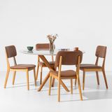 Conjunto Mesa De Jantar Thai Redonda Off White Com 4 Cadeiras Lalá Cognac - 1,20m