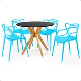 Conjunto Mesa De Jantar Redonda Marci Preta 100cm Com 4 Cadeiras Allegra - Azul