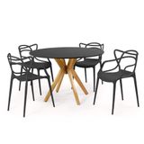 Conjunto Mesa De Jantar Redonda Marci Preta 120cm Com 4 Cadeiras Allegra - Preto