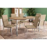 Mesa de Sala Jantar Reno c/ Tampo Madeira 160cm + 6 Cadeiras Amsterdã Cromada - Assento Cappuccino 31 - Kappesberg