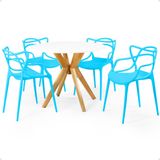 Conjunto Mesa De Jantar Redonda Marci Branca 100cm Com 4 Cadeiras Allegra - Azul