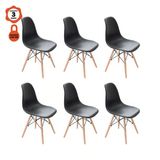 Kit 6 Cadeiras Charles Eames Eiffel Base Madeira Sala De Jantar Cozinha Preto Preto