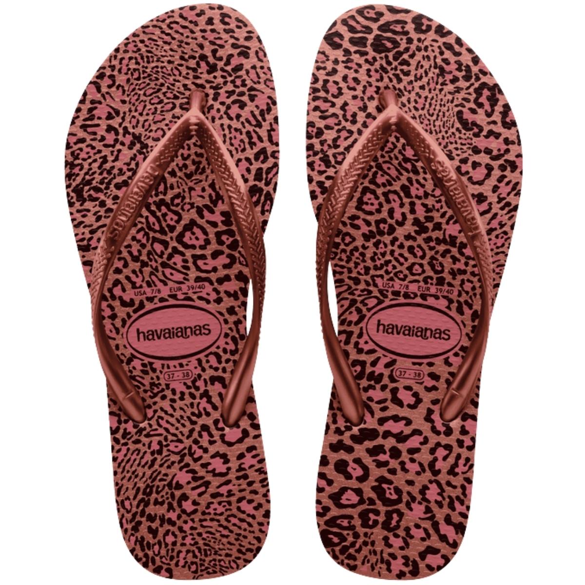 Chinelo Feminino De Dedo Casual Havaianas Slim Animals 4103352 - Rosa Crocus - 33