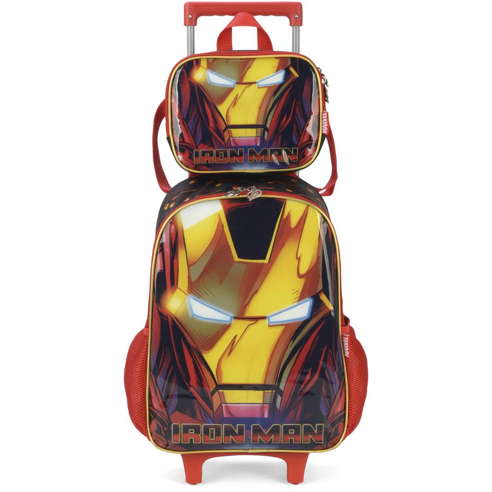 Kit Mochila De Rodinhas Lancheira Luxcel Iron Man Vermelho