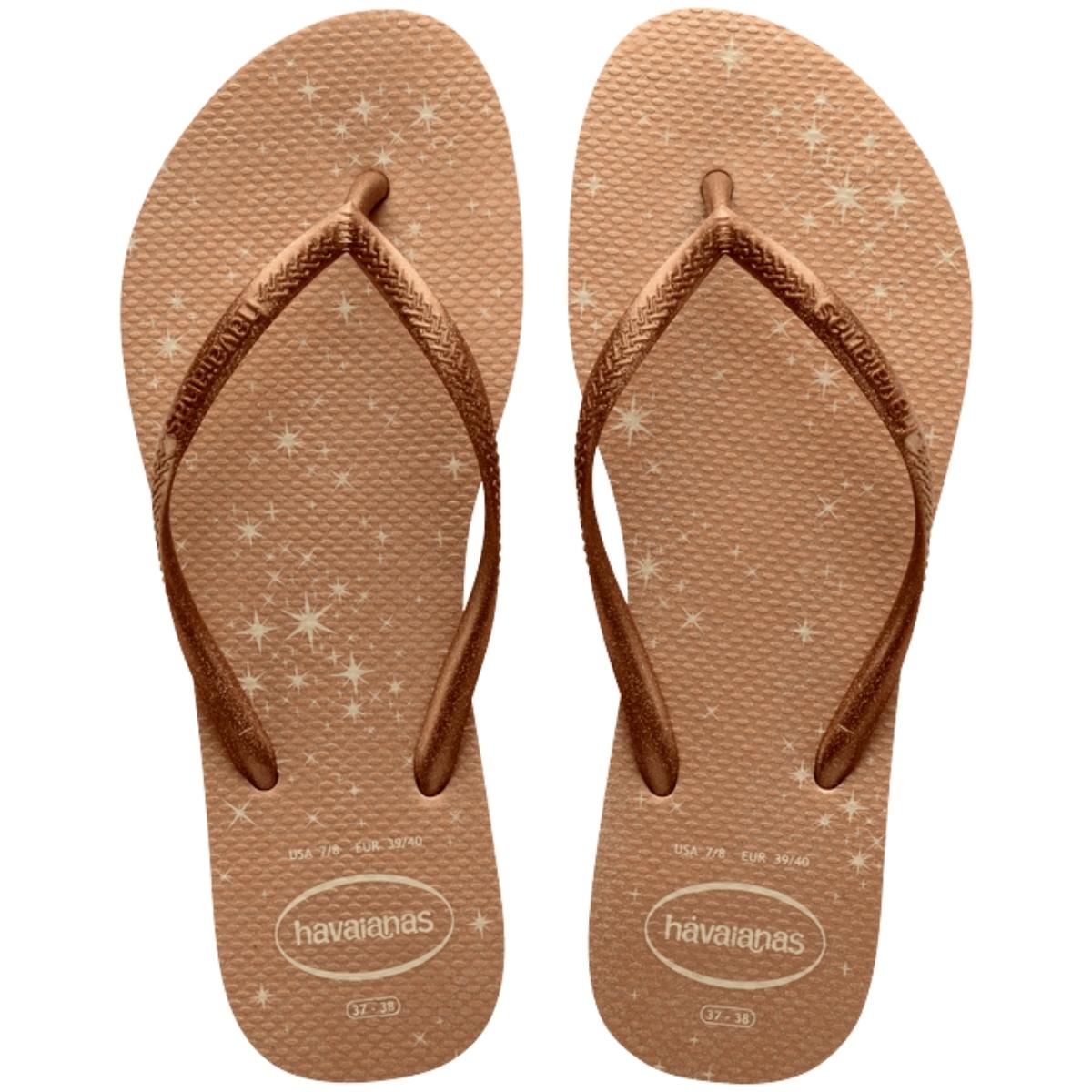 Chinelo Feminino De Dedo Casual Havaianas Slim Gloss 4145617 - Bege - 39