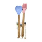 Kit Colher E Pincel De Silicone Rosa E Azul - Quanhe