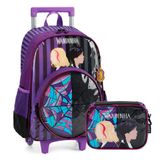 Kit Mochila Rodinhas + Estojo Box Wandinha E Enid Roxo