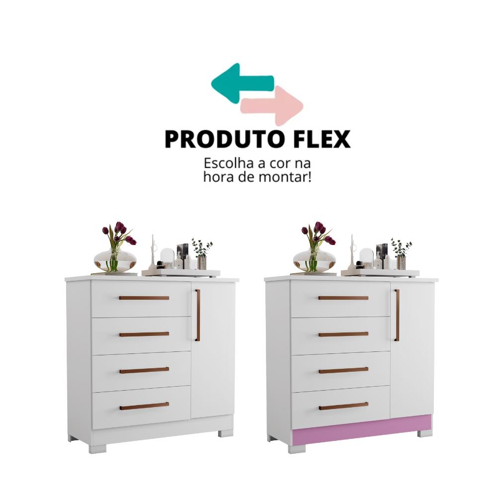 Cômoda 1 Porta E 4 Gavetas Nt5185 Branco/rosa Flex Notável Móveis