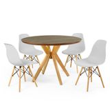 Conjunto Mesa De Jantar Redonda Marci Premium Natural 100cm Com 4 Cadeiras Eames Eiffel - Cinza