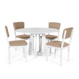 Mesa De Jantar Redonda Montreal Branca Com 4 Cadeiras Estofadas Ella Branco/marrom Claro