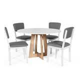 Mesa De Jantar Redonda Montreal Bran/jade Com 4 Cadeiras Estofadas Ella Branco/cinza Escuro