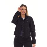 Jaqueta Feminina Jeans Preta Com Rasgos
