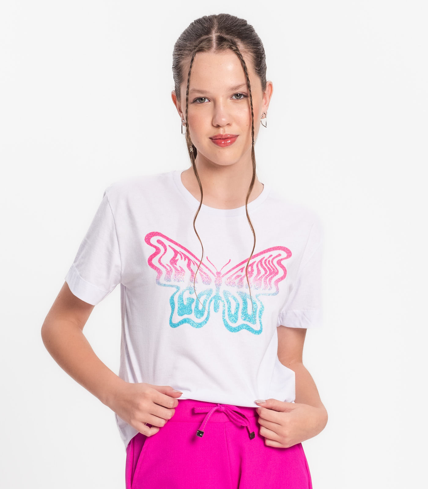 Blusa Juvenil Feminina Estampa De Borboleta Minty Branco 16