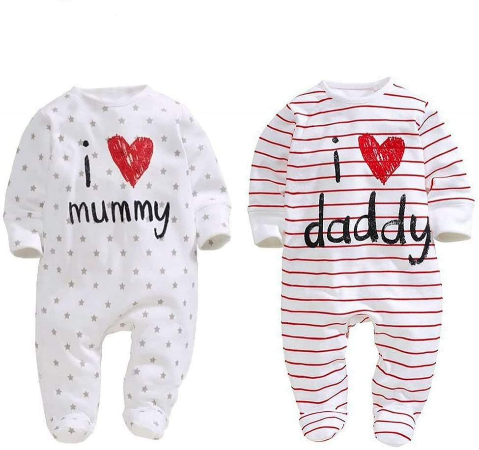 Roupas Unissex-bebê Recém-nascido Footie I Love Mummy I Love Daddy Bodysuit 2 Pack (3 Meses)