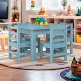 Mesinha Infantil Madeira Maciça 88x67 Com 4 Cadeiras Azul Nipu Shop Jm