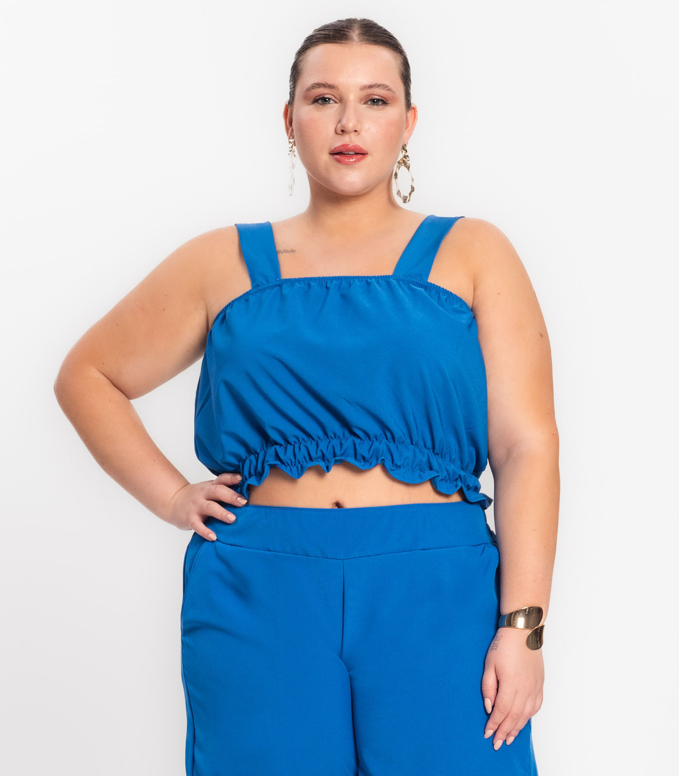 Regata Feminina Plus Size Crepe Light Secret Glam Azul Plus G3