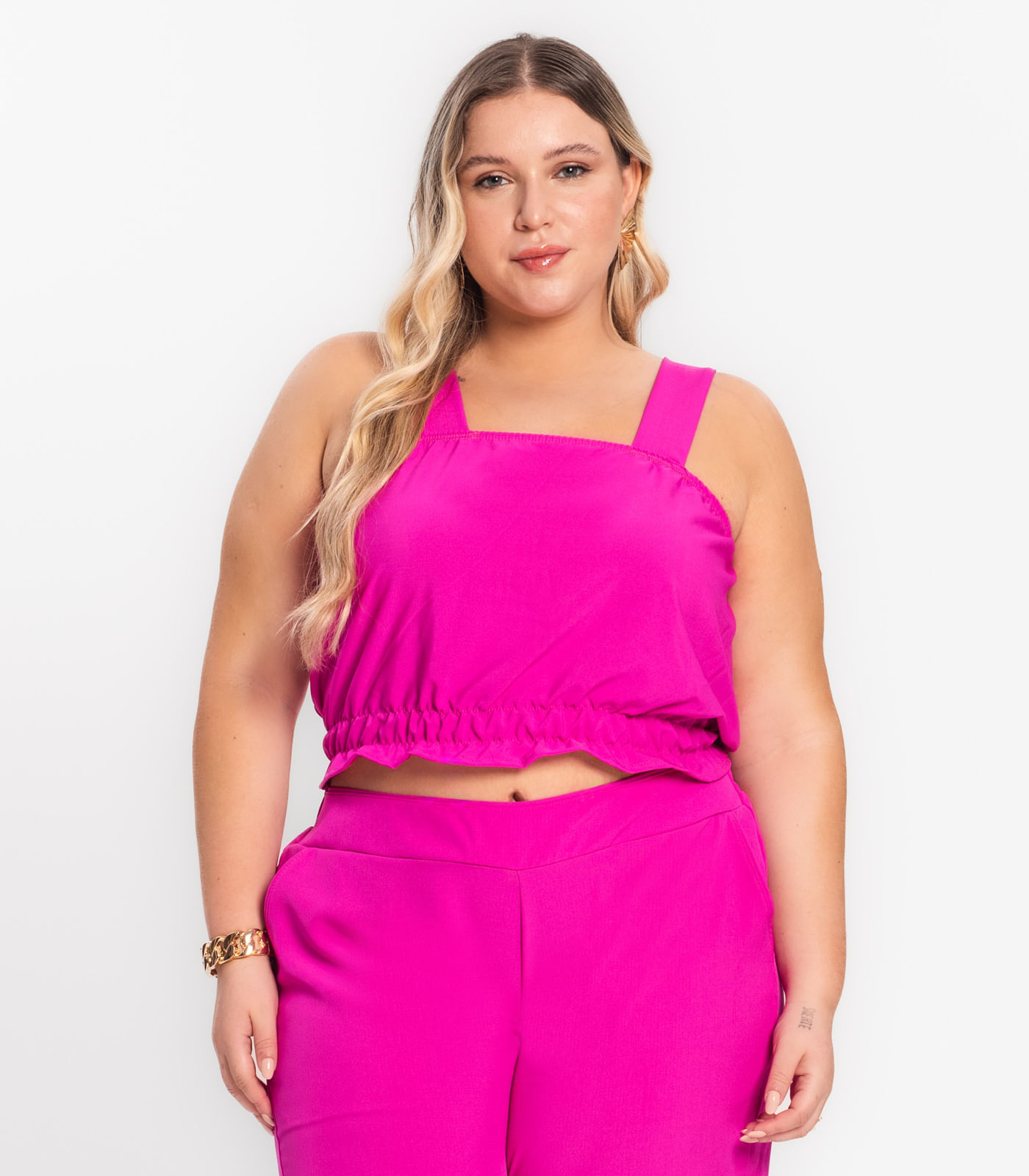 Regata Feminina Plus Size Crepe Light Secret Glam Rosa Plus G1