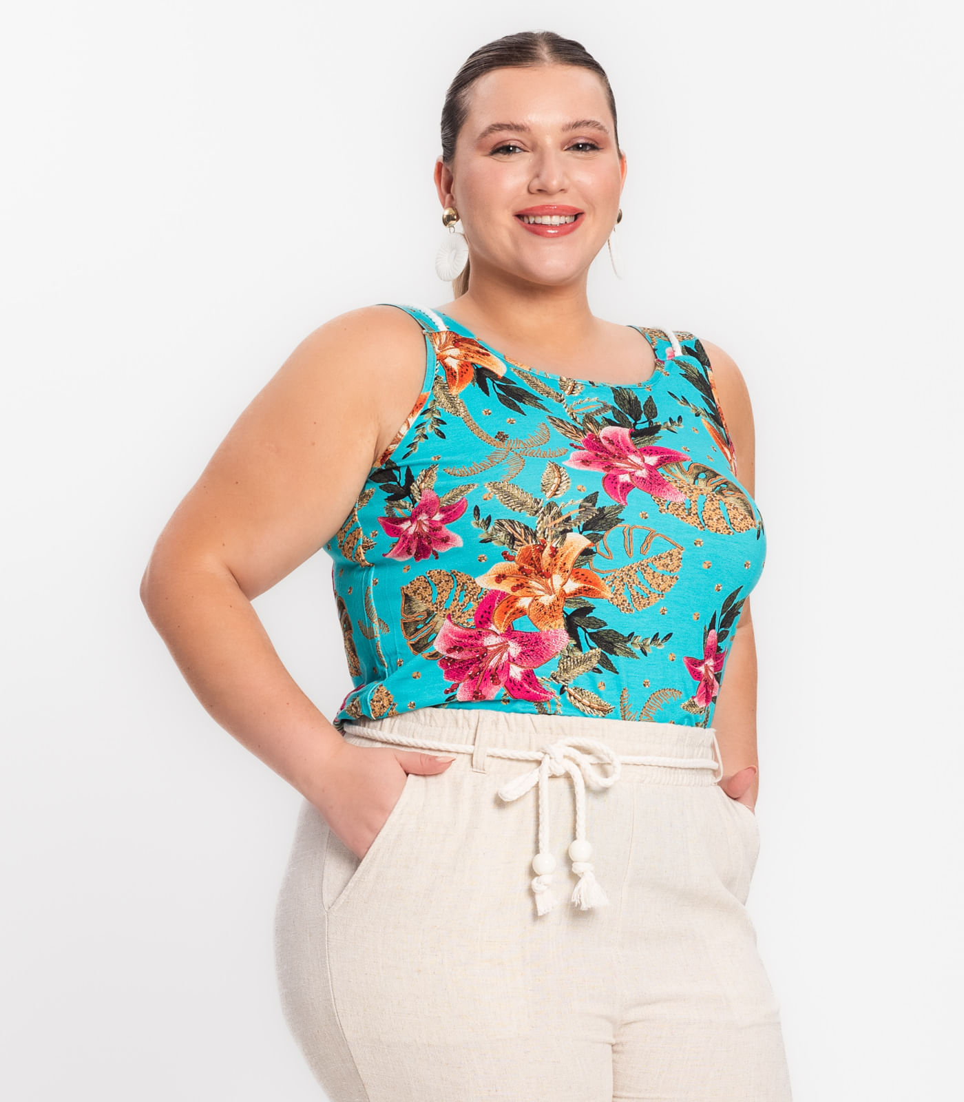 Regata Feminina Plus Size Estampada Secret Glam Verde Plus G2