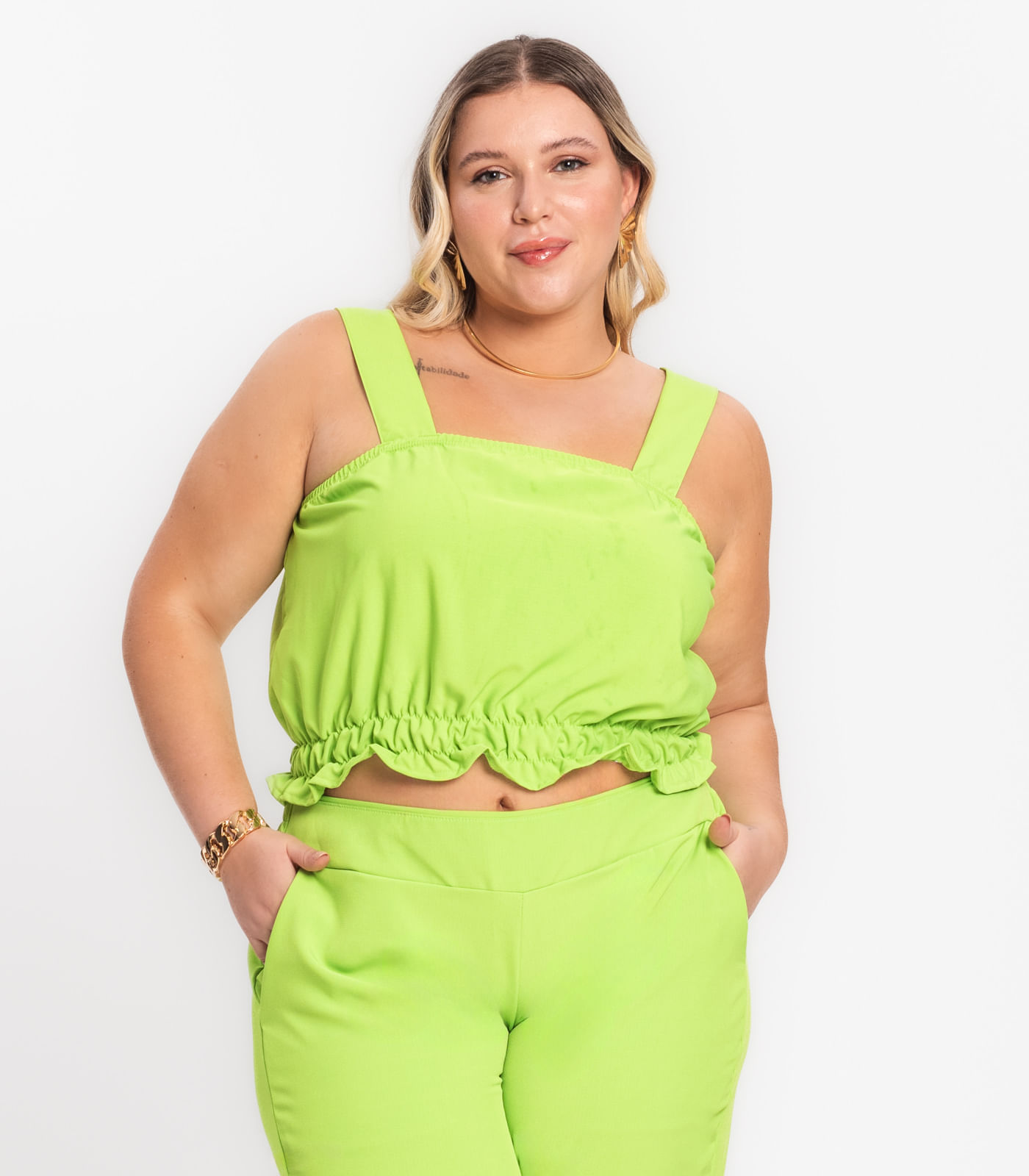 Regata Feminina Plus Size Crepe Light Secret Glam Verde Plus G4