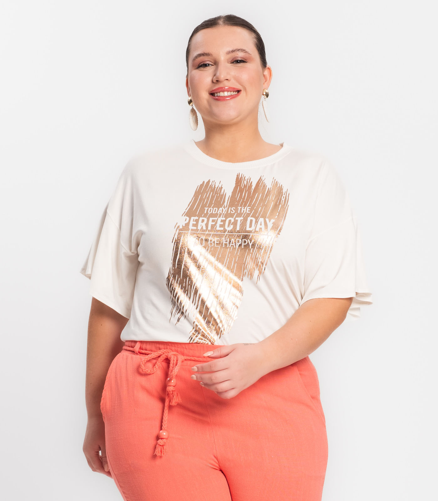 Blusa Feminina Plus Size Viscotorcion Secret Glam Bege Plus G2