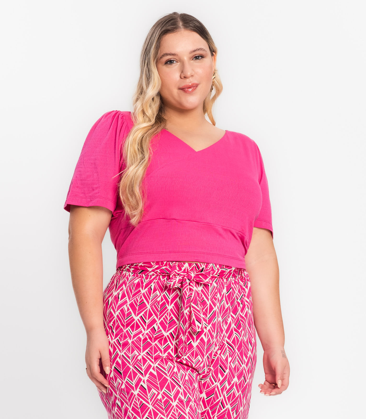 Blusa Feminina Plus Size Transpassada Secret Glam Rosa Plus G2