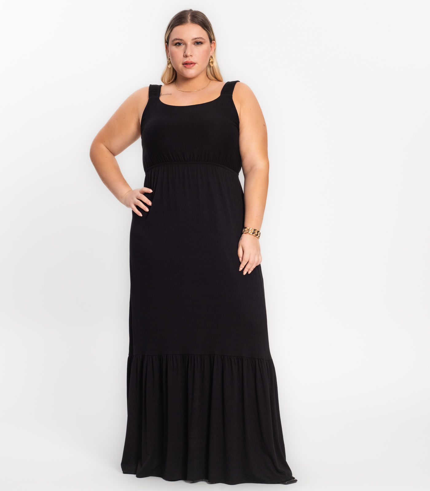 Vestido Longo Feminino Plus Size Secret Glam Preto Plus G3