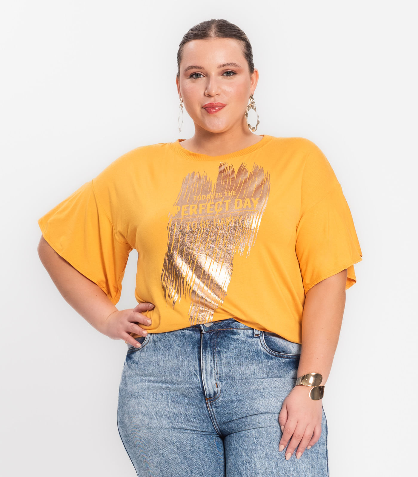 Blusa Feminina Plus Size Viscotorcion Secret Glam Amarelo Plus G3