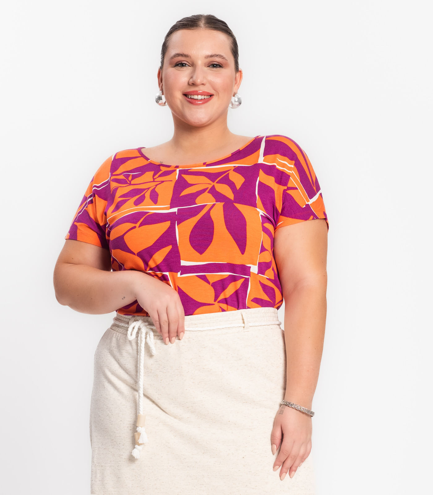 Blusa Feminina Plus Size Estampada Secret Glam Roxo Plus G4