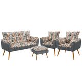 Namoradeira E 2 Poltronas Beta Com Puff Lunar F-014 Sued Estampado Bege Com Sued Aradecor