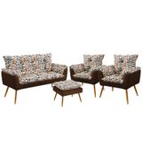 Namoradeira E 2 Poltronas Beta Com Puff Lunar F-014 Sued Estampado Bege Com Sued Aradecor