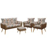 Namoradeira E 2 Poltronas Beta Com Puff Lunar F-014 Sued Estampado Bege Com Sued Aradecor