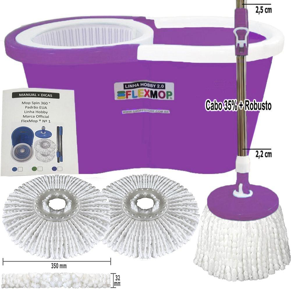 Balde Mop c/Cabo 35% + Robusto de 25mm + Dupla Bucha na Cesta Padrão USA Marca Official Flexmop®nº 1