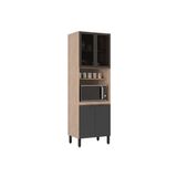 Paneleiro De Cozinha Modulado Firenze Torre Quente Forno C/ Prateleira 4 Portas C/ 2vidro 70x218cm Avena/grafito - Demóbile