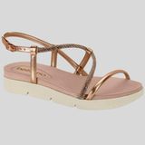 Sandália Conforto Feminina Slide Strass Brilhante Ouro Beira Rio 8387.531.27139 - Ouro Rosado - 35