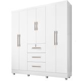 Guarda Roupa Roupeiro De Casal J&amp;a Móveis Tokio 6 Portas 3 Gavetas Com Chave E Pés Branco