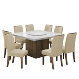 Conjunto De Mesa Sala De Jantar Com Tampo Giratório Amesterdã 1,36m 8 Cadeiras Grécia Cedro / Off White / Bege Dobuê