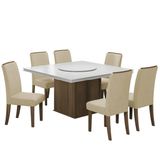 Conjunto De Mesa Sala De Jantar Com Tampo Giratório Amesterdã 1,36m 6 Cadeiras Grécia Cedro / Off White / Bege Dobuê