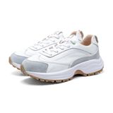 Tênis Feminino Casual Couro Sneaker Recortes Cano Curto  Branco/cinza 37