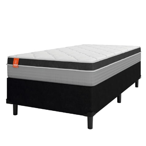 Cama Box Solteiro Colchão Molas Ensacadas Real 88x188x65cm Preto / Cinza- Suporta Até 130kg Por Pessoa