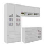 Quarto Modulado Infantil Eloisa Guarda Roupa 2 Portas, Ponte Aérea E Cômoda Branco - Phoenix Baby