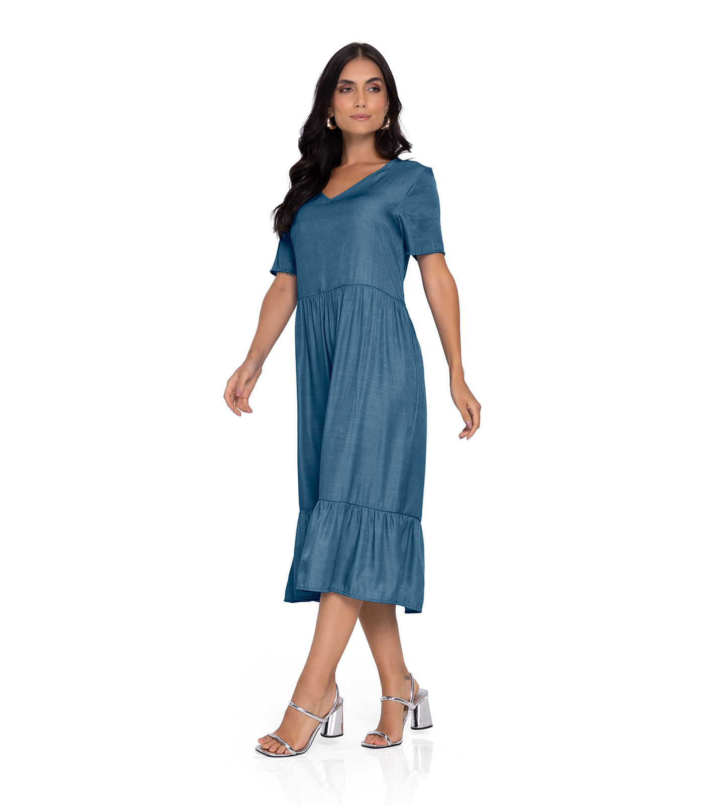 Vestido Midi Feminino Rovitex Azul Gg