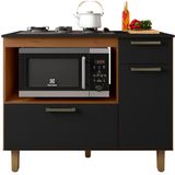 Balcão De Cozinha Para Cooktop 5 Bocas Forno E Micro-ondas Zanzini Master Com 2 Portas 1 Gaveta Natura Preto